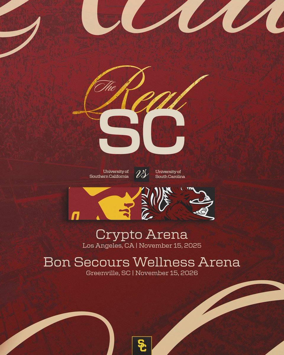 USC Women's Basketball (@uscwbb) on Twitter photo OFFICIAL: We're set to kick off a two-game series with South Carolina in LA on Nov. 15, 2025! 🍿
#TheRealSC | <a href="/CS_MGMT/">Complete Sports Management</a> OFFICIAL: We're set to kick off a two-game series with South Carolina in LA on Nov. 15, 2025! 🍿
#TheRealSC | <a href="/CS_MGMT/">Complete Sports Management</a>