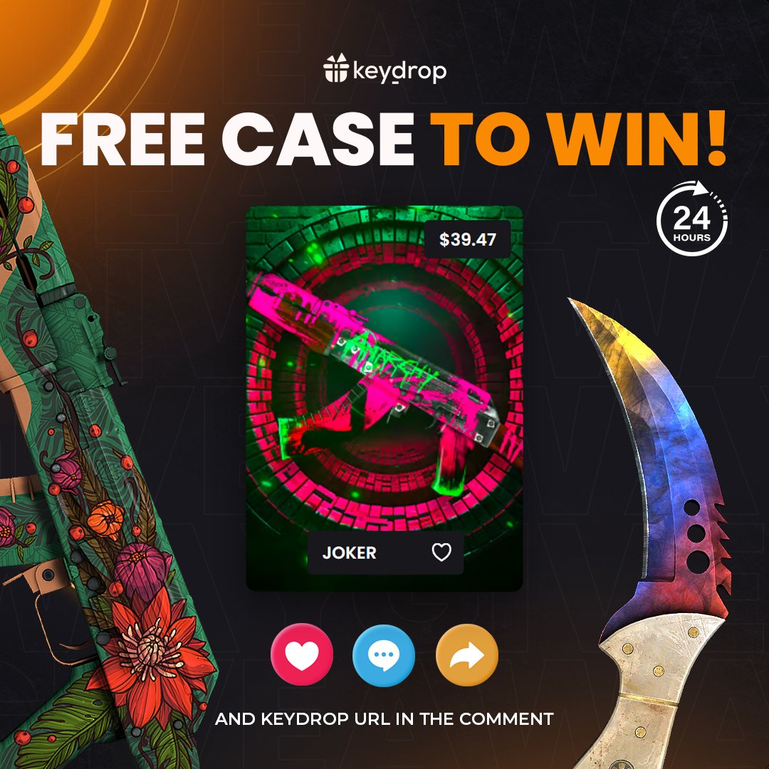 🏆 Ready to grab a FREE case? Just follow these steps 👇

❤️ Like last 3 posts
🤝 Follow us!
🔁 Retweet!

⏰ Wait 24 hours!
⚠️ Remember to add your keydrop profile url in the comments
