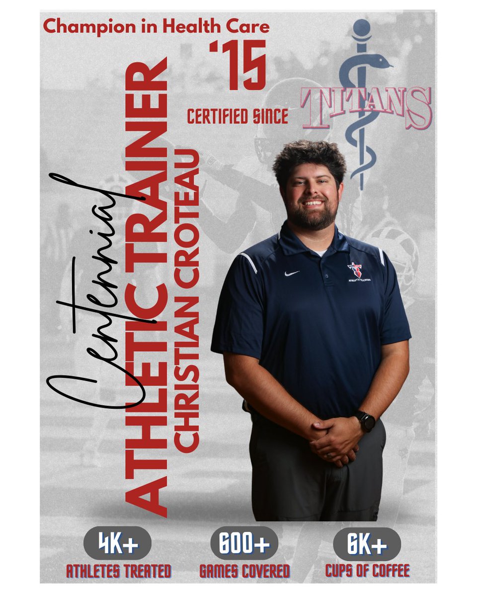CEN10 Athletic Training (@cen10ats) on Twitter photo Champion in Health Care
National Athletic Training Month
'09 alumni, Christian Croteau has been at CHS for 10 years. Thank you for all you do!
Once a Titan, always a Titan!
#NATM2025 <a href="/Friscoisdsports/">Official Frisco ISD Sports</a> <a href="/Cen10titans/">Centennial HS</a> Champion in Health Care
National Athletic Training Month
'09 alumni, Christian Croteau has been at CHS for 10 years. Thank you for all you do!
Once a Titan, always a Titan!
#NATM2025 <a href="/Friscoisdsports/">Official Frisco ISD Sports</a> <a href="/Cen10titans/">Centennial HS</a>