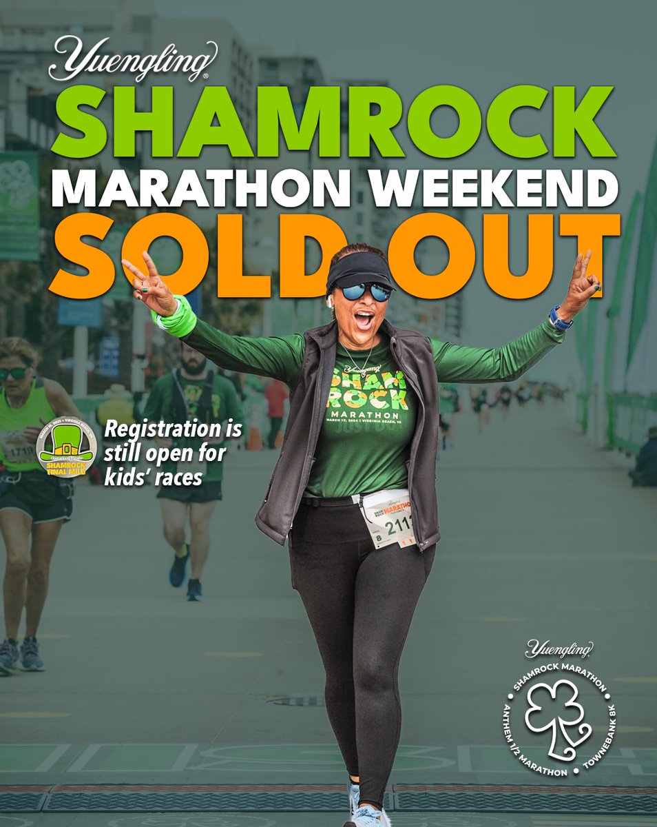 All distances are officially at full capacity. 
BUT — it's not too late for your little leprechauns to join the fun! Registration for the Operation Smile Shamrock Final Mile and Leprechaun Dash are still open 🌈 bit.ly/3VpGekv