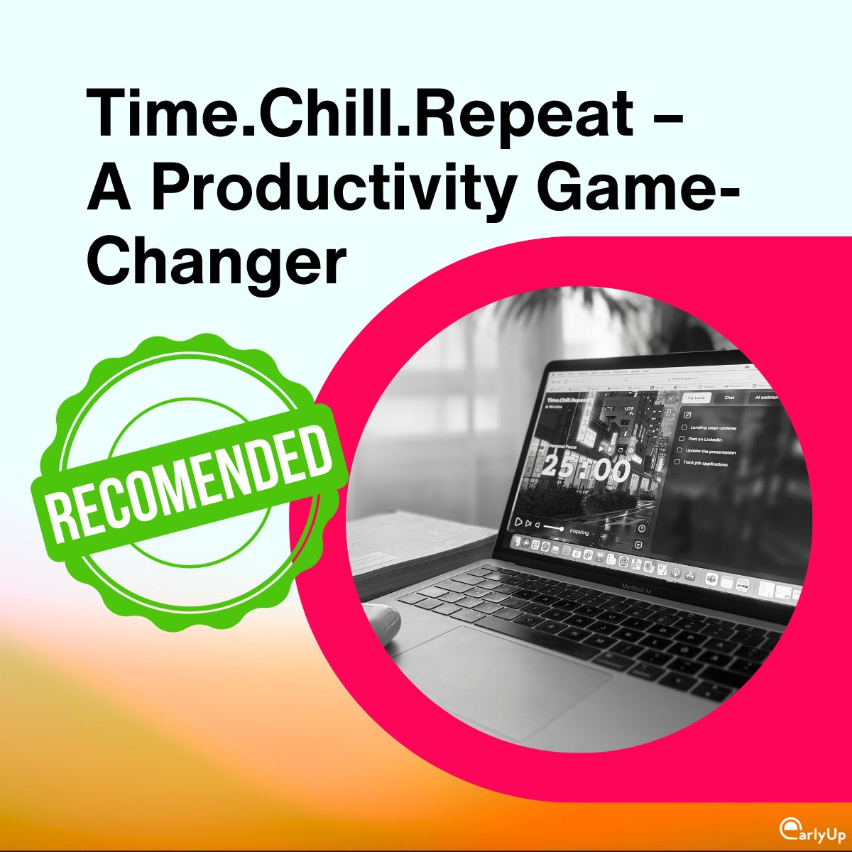 🚀 Time.Chill.Repeat just dropped its full version – and it’s the ultimate focus tool for remote work!
🔹 Pomodoro timer
🎵 Lo-fi Music
✅ Task list
🤖 ChatGPT &amp; AI assistant
💬 Community chat
🫶Free to use → timechillrepeat.com
#Productivity #WorkSmart #AI #Focus #startup