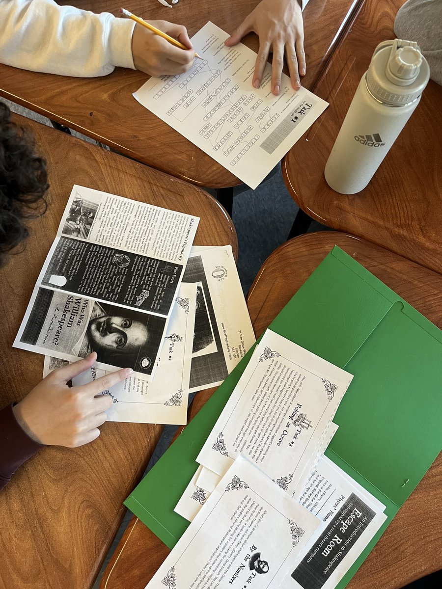 TeachyKeane's tweet photo. Today was new employee orientation at the Globe Theatre. To prep for our next class text, Julius Caesar, my 10H students participated in an escape room where they learned about William Shakespeare and solved puzzles to rescue him from a rival theatre group. #WeAreBethpage https://t.co/2Re4zIbRQC