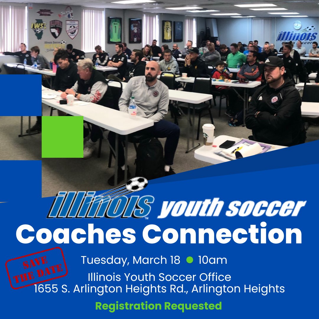The first Coaches Connection in-person meeting of 2025 will be held at 10am on Tuesday March 18 at the IYSA office (1655 S. Arlington Heights Rd., Arlington Heights).

illinoisyouthsoccer.org/event/coaches-…