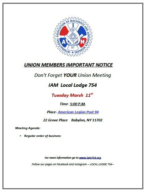 March General membership meeting tomorrow at 5pm