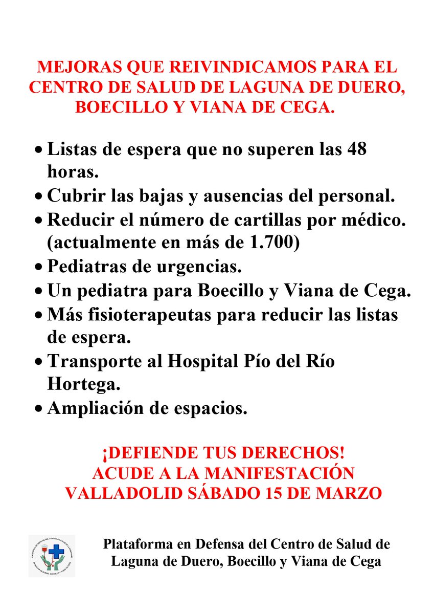 IU_Laguna's tweet photo. 🩺📢 ¡Defendamos nuestra sanidad pública, defendamos nuestros derechos! Todos y todas las castellanas y leonesas están llamadas el próximo 15 de marzo a tomar las calles de Valladolid para exigir una #sanidadpública de calidad y denunciar el abandono de nuestro sistema sanitario. https://t.co/7lOJrq7Gv7