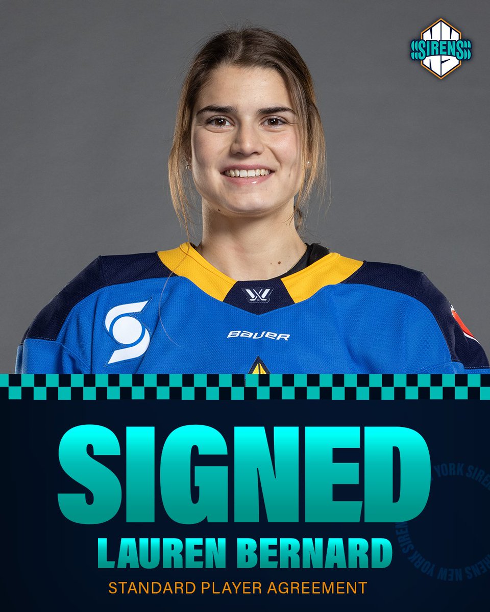 PWHL_NewYork's tweet photo. Welcome to New York! 🔊

The Sirens have officially signed defender Lauren Bernard to a Standard Player Agreement.

Read more about corresponding Sirens roster moves: https://t.co/elnXL480Hm https://t.co/tMBGn9B98p
