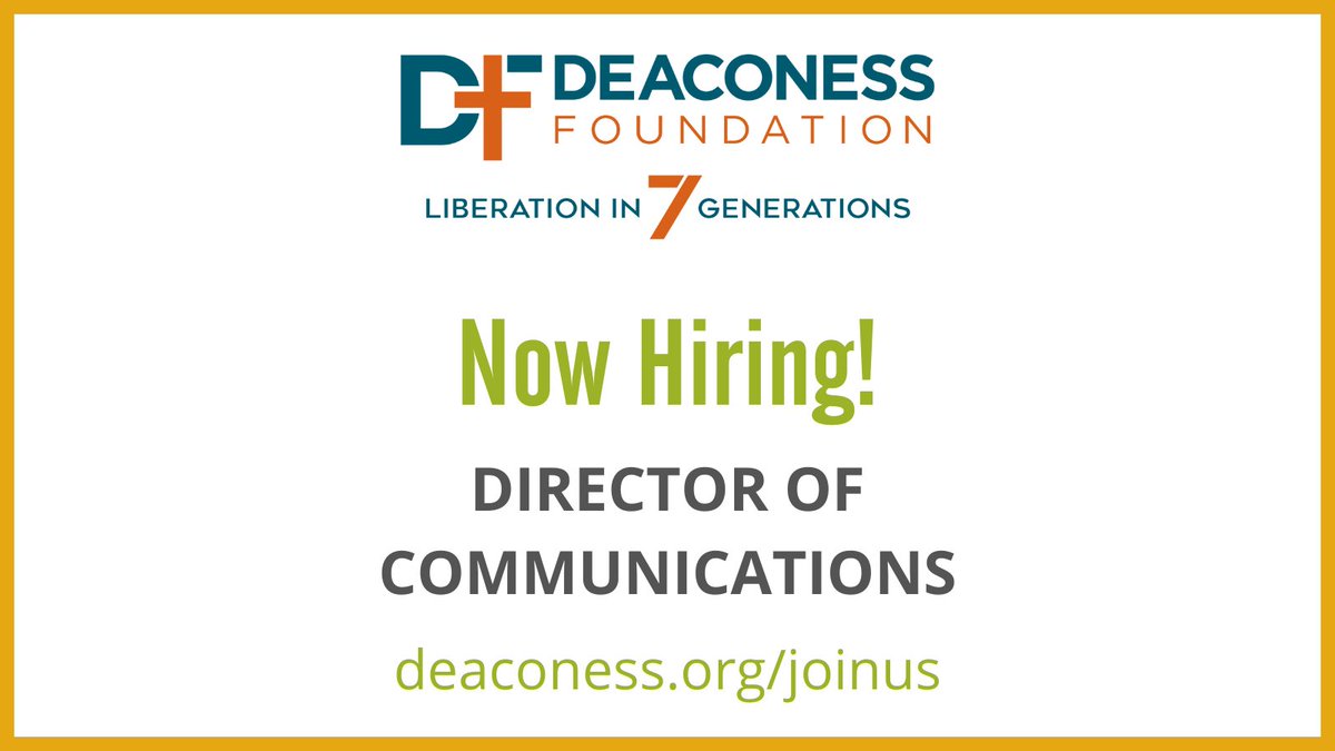 deaconessfound's tweet image. Are you an experienced, senior-level communications professional? We're hiring a Director of Communications who will take the lead in shaping our strategic communications in alignment with our mission, vision, and values. Learn more and apply at deaconess.org/joinus #job