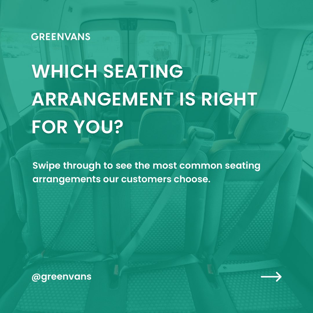 greenvans's tweet image. What makes Greenvans different? We offer flexible seating arrangements at no extra cost—so your van fits your trip, not the other way around.
Swipe through to see our most popular seating setups: