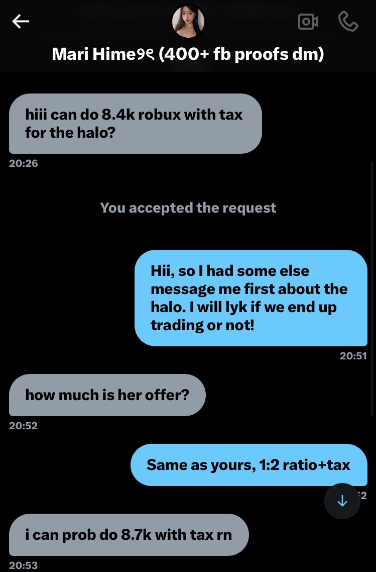 Be careful whilst trading with this person! @Maririhimeeee has multiple scam reports and when I tried asking her about it she blocked me!