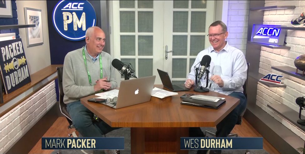 bhofheimer_espn's tweet image. On the eve of the @accmbb tournament, it&apos;s a reunion on @accnetwork... @WesDurham joins @MarkPacker in the basement now on ACC PM. 

#PackerAndDurham helped launch ACCN back in 2019. Great to have the guys back together to talk basketball and more.