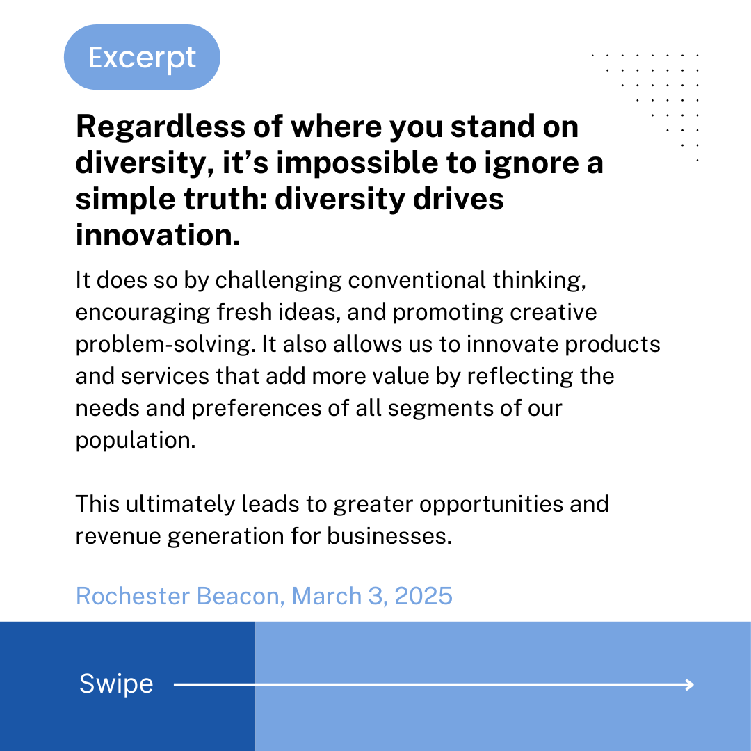 WomenoftheHall's tweet photo. Read a new expert opinion piece in the Rochester Beacon from executive Board Member of the Hall, Dr. Sujatha Ramanujan.  

She encourages the business world to keep paths to innovation open by embracing diversity. 

Full piece: https://t.co/lIpE22ArNH

#WomensHistoryMonth https://t.co/btm3Di0A2z