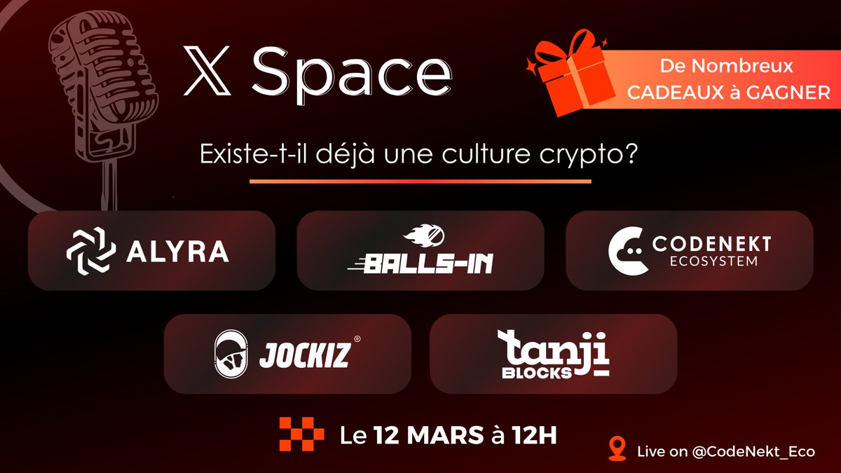 🎙️🇫🇷 Round Table X Space for our french followers

Prêts pour faire le plein de Web3 pendant votre pause déjeuner ? 🚀

Mercredi on reçoit quatre acteurs du #Web3 Francophone pour échanger autour du sujet : Existe-t-il déjà une culture #Crypto ? 🤔
De sa définition à son