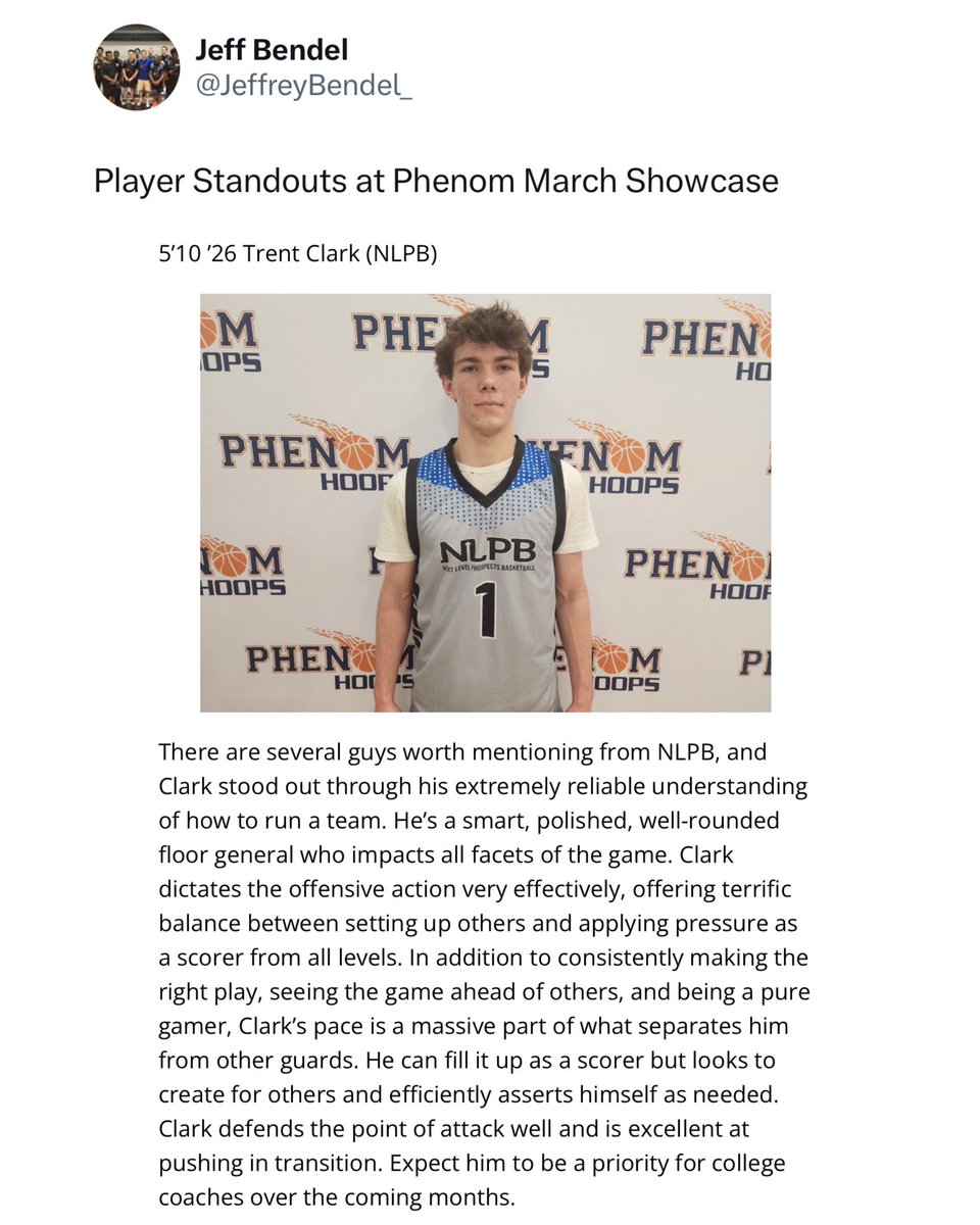 Trent Clark (’26) putting on a clinic at the Phenom March Showcase! 🏀🔥 A true floor general—elite pace, high IQ, and a scorer who makes everyone around him better. Coaches, take notice! 📈 #BuiltForTheNextLevel #NLPB #PhenomHoops