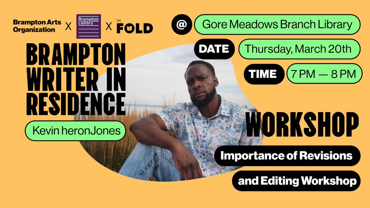 Great writing doesn't just happen. It is developed through revisions and editing. Don't miss this hands-on workshop with Kevin heronJones and take your writing to the next level.

Free registration bramlib.libnet.info/event/13004792

#Brampton #BramptonArtist #BramptonWriter
