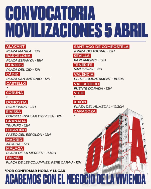Poc menys d'un mes per la manifestació del 5 d'abril🔥

⏩A Palma partirem a les 12h de Pl. Columnes, Pere Garau

Però abans, ens veim aquest divendres a les 18h al Centre Flassaders a l'assemblea oberta per organitzar la manifestació i a la presentació de Blocs en lluita!