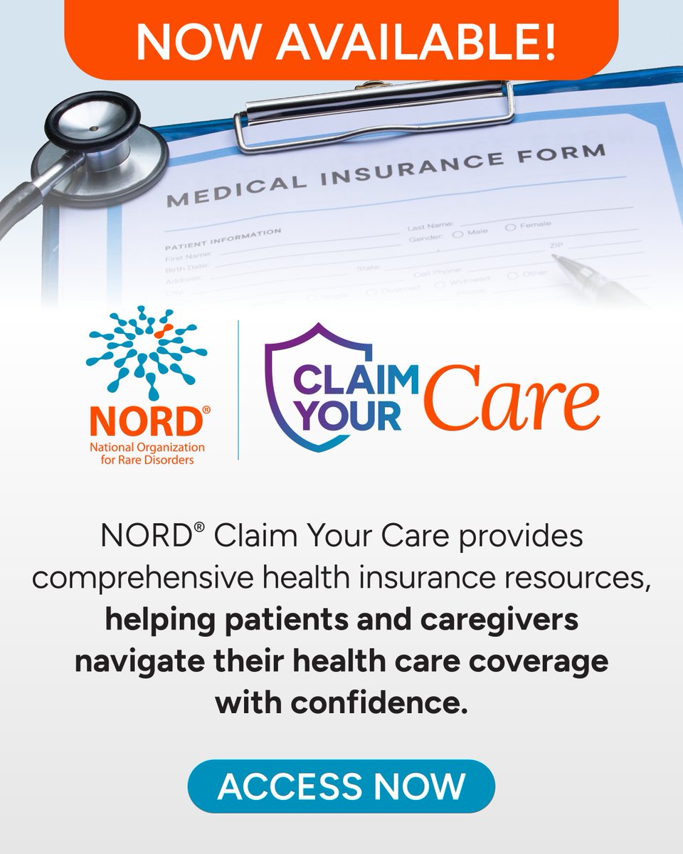 The NORD® Claim Your Care expanded program is LIVE! Your one-stop resource for #HealthInsurance help – from navigating options to filing appeals – empowering #NORD Members and the public to advocate for patients and reduce barriers to care.
Learn more: claimyourcare.org