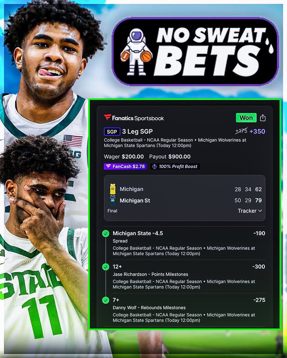 NoSweatBets___'s tweet image. Yesterday’s banger 🏦🔥

#GamblingTwitter #FreePicks
#SportsBetting 
#GamblingX
#CollegeBasketballbets #CollegeBasketball
#NCAAM
#NCAAMensBasketball
#DraftKings t
