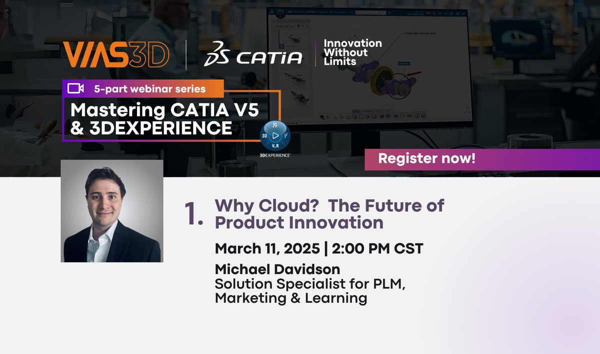 VIAS3D's tweet photo. Discover how #3DEXPERIENCE on #Cloud is transforming product development!

Join VIAS3D’s live webinar on Mar 11 at 2 PM (EST) with Michael Davidson and see why more businesses are going cloud-first.

🔗 Register now: https://t.co/UrQjusdRQ0 https://t.co/k0BRRuHTrR