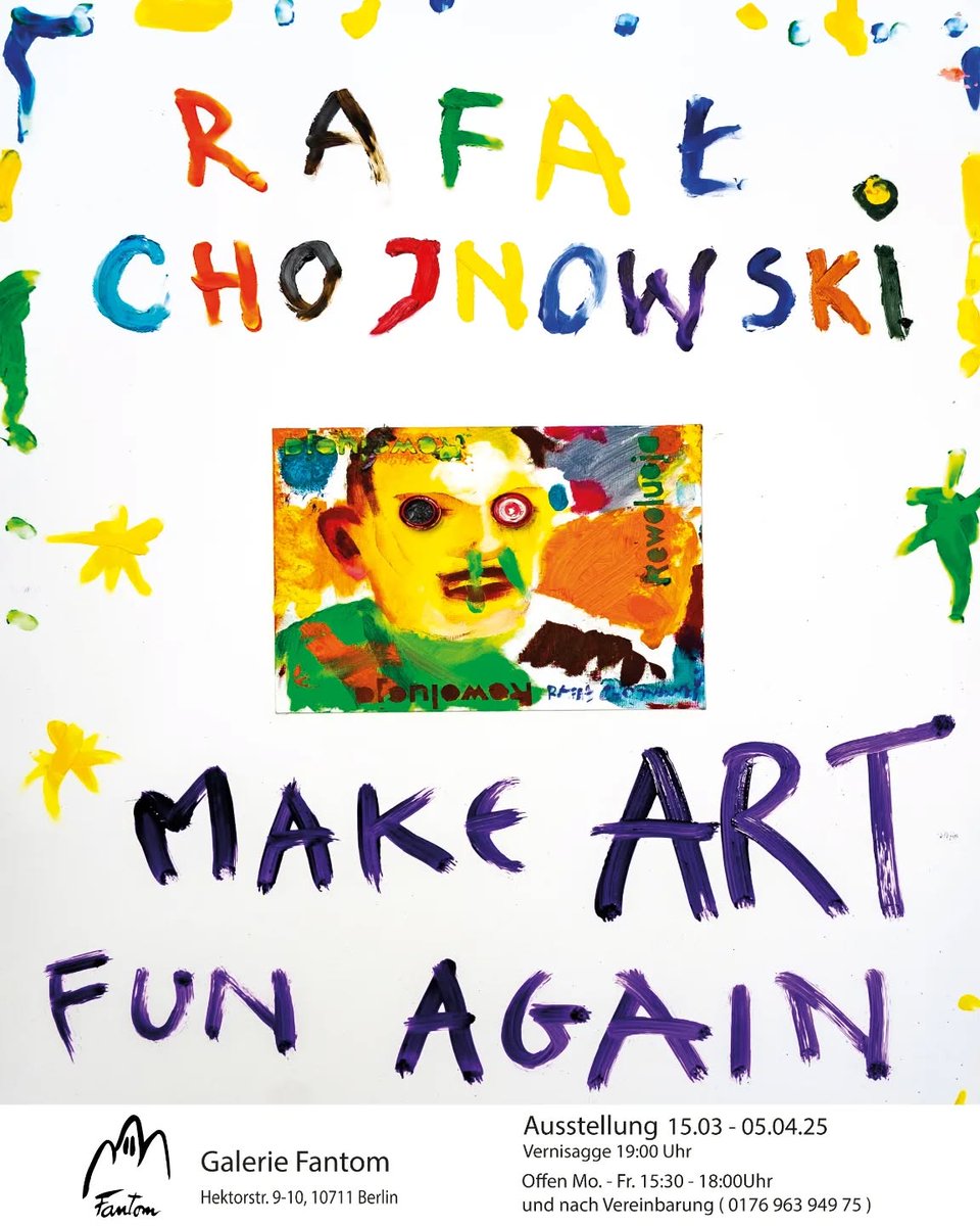 Hej, zapraszamy na wystawę Rafała w Berlinie. Będzie twórczo i wesoło:)
15/03 godz. 18:00 Galeria Fantom, Hektorstr. 9-10
Mile widziane udostępnianie, szczególnie przez mieszkańców Berlina
cece <a href="/AgaHerrmann/">Agnieszka Herrmann</a>