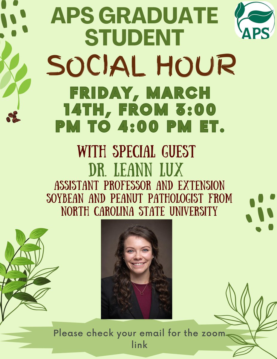 You are invited to our upcoming social hour this Friday. Join us to connect with your fellow graduate students and gain valuable insights from our distinguished guest speaker Dr. LeAnn Lux. It promises to be an inspiring and engaging event—one you won't want to miss!