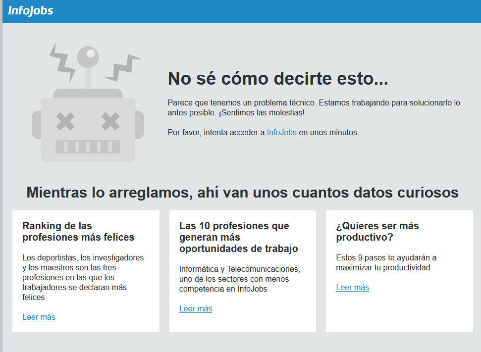 trilogi77's tweet photo. infojobs patrocina #LaVeladaDelAñoV .... se auto hace un DDOS 😂 https://t.co/cZvR4trOnu