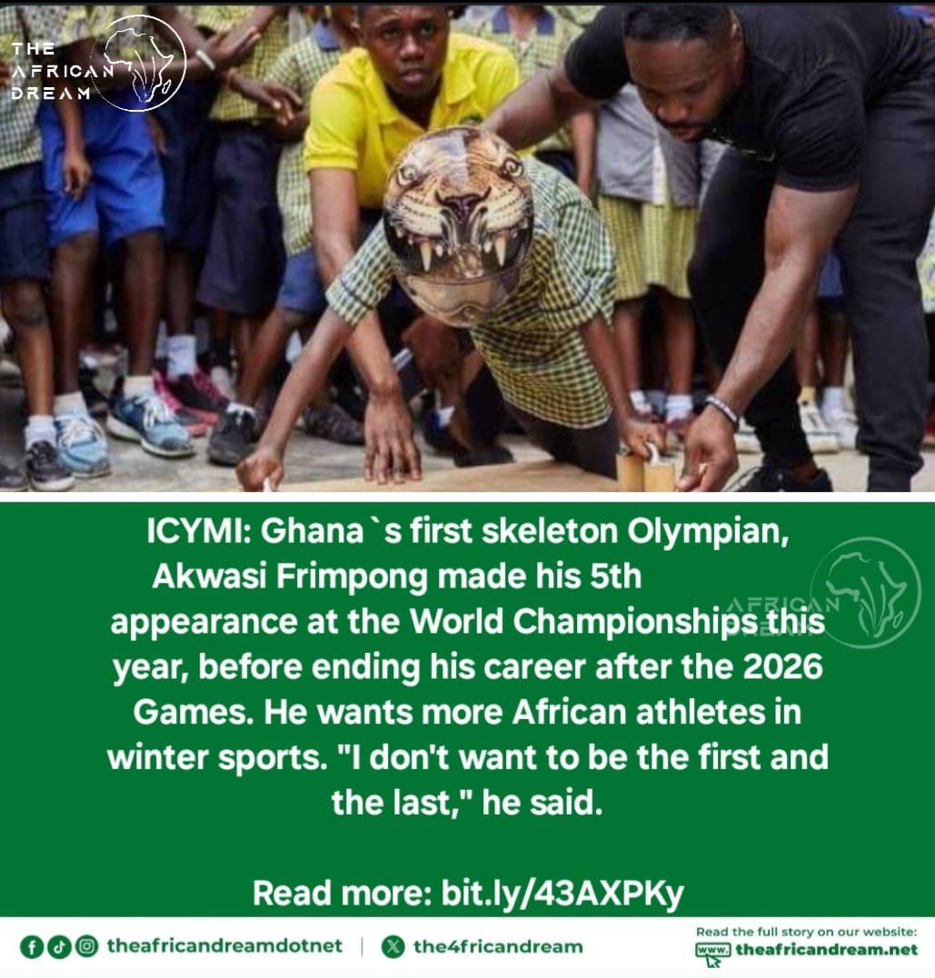 ICYMI: Ghana`s first skeleton Olympian, Akwasi Frimpong made his 5th appearance at the World Championships this year. He wants more African athletes in winter sports. "I don't want to be the first and the last," he said.

Read more: bit.ly/43AXPKy

#TheAfricanDreamDotNet