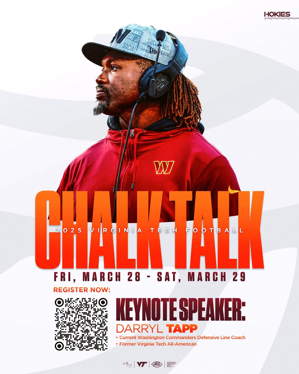 Virginia Tech Football (@hokiesfb) on Twitter photo Welcome one of our Chalk Talk Keynote Speakers, Darryl Tapp๐
Click the ๐ below to secure your spot!
๐ vthoki.es/2025ChalkTalk
#ThisIsHome | #TeamOverMe | <a href="/dtapp55/">Darryl Tapp</a> Welcome one of our Chalk Talk Keynote Speakers, Darryl Tapp๐
Click the ๐ below to secure your spot!
๐ vthoki.es/2025ChalkTalk
#ThisIsHome | #TeamOverMe | <a href="/dtapp55/">Darryl Tapp</a>