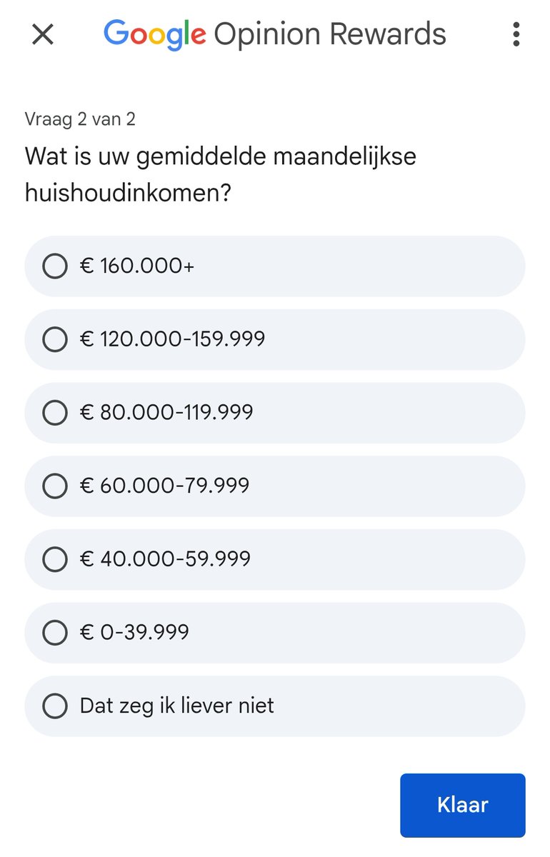 Google Opinion Rewards heeft denk ik het salaris van hun CEO als uitgangspunt genomen 😂