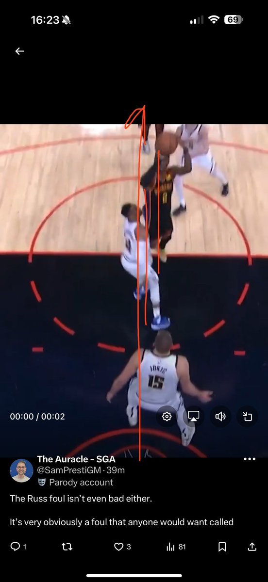 SamPrestiGM's tweet image. Look at Russ and Shai in relation to the center of the rim and tell me who moves more
Shai goes up straight from his center of gravity then Russ crosses the rim entirely
Jokic somehow takes a step back during this time seemingly to get a rebound instead of attempting to contest