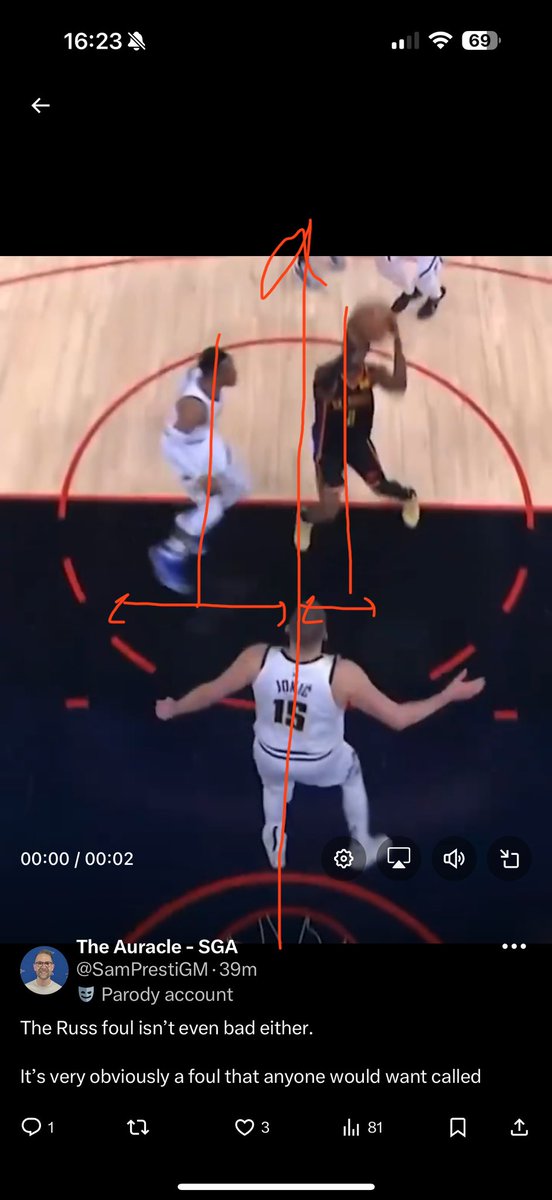SamPrestiGM's tweet image. Look at Russ and Shai in relation to the center of the rim and tell me who moves more
Shai goes up straight from his center of gravity then Russ crosses the rim entirely
Jokic somehow takes a step back during this time seemingly to get a rebound instead of attempting to contest