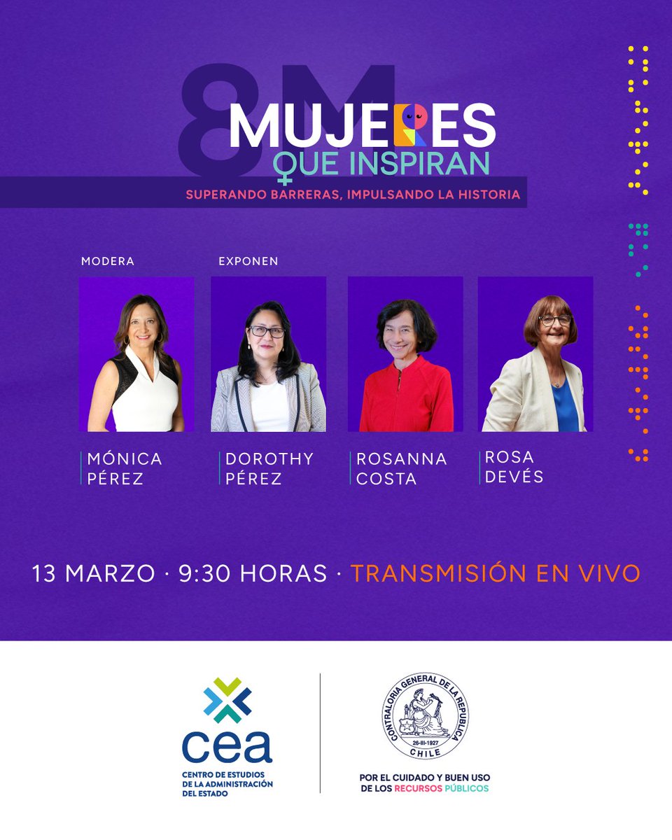🎟️Te invitamos este jueves 13 de marzo a las 9:30 horas a presenciar vía streaming del Conversatorio "MUJERES QUE INSPIRAN: Superando barreras, impulsando la historia"👩🏽‍🍼👮🏼‍♀️👩🏼‍⚕️ 
Pronto más información y link de la transmisión ▶️