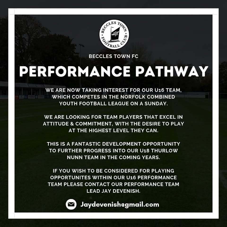 ⭐ U16 2025/26 Performance Pathway Opportunities ⭐ 

Be part of the team 🙂

Register your interest today 📲

✉️ Jaydevenish@gmail.com

#BTFC #UpTheTown #OurClub #Together
