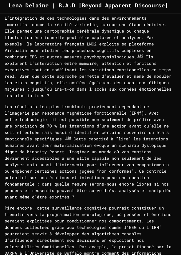 🔴 The devil is in the details!

🎬 Nouvel article d'investigation sur Lena Delaine | B.A.D [Beyond Apparent Discourse] : L'instinct sous contrôle : comment les fondations biologiques façonnent la manipulation des masses. Du modèle conceptuel du cerveau triunique de MacLean aux
