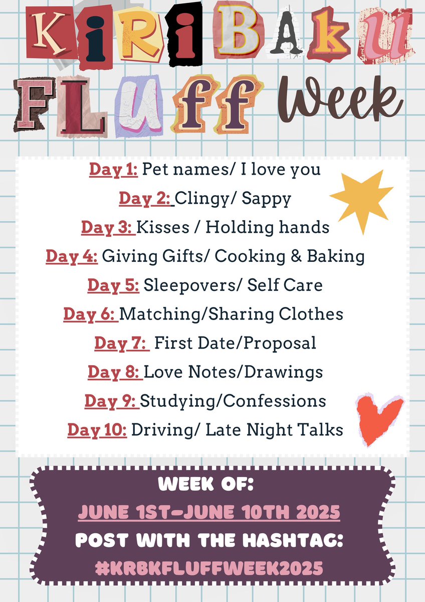 SURPRISE!!! Get ready for Kiribaku Fluff Week!!

From June 1st to 10th, indulge yourself in some fluffy goodness! 

Please use the hashtag #krbkfluffweek2025 to participate!! I will RT and share all I can when the time comes 

More info down below 

↓↓↓