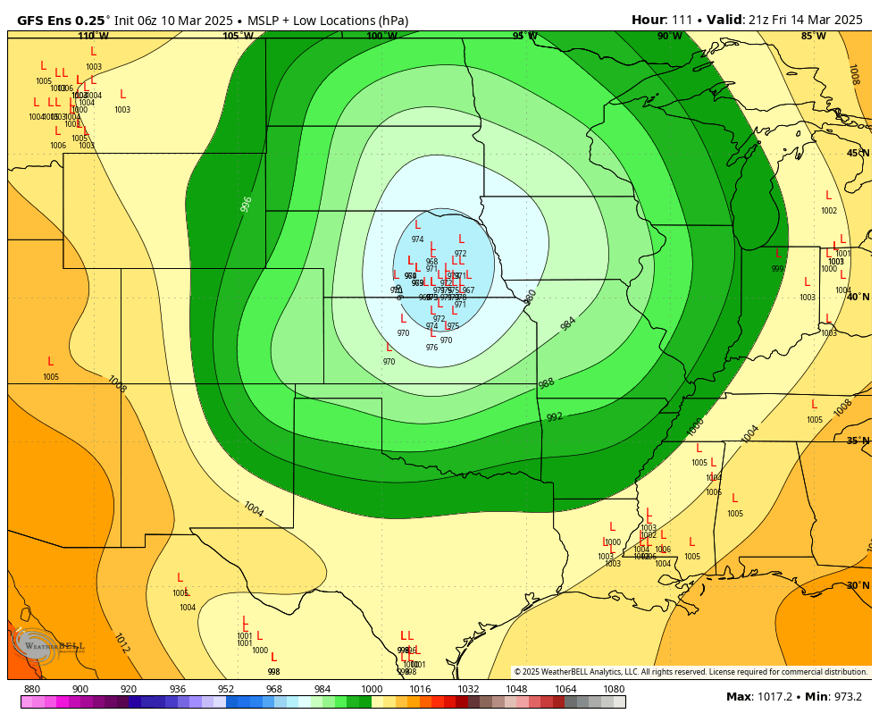 MyRadarWX's tweet photo. There's an old forecast adage that states "anomalous setups yield anomalous results."

Friday's low pressure system over the Plains is anomalously "deep," or intense, in model simulations.

That could make for an array of nasty weather – from a blizzard to possible tornadoes. https://t.co/dxvqdEABhk