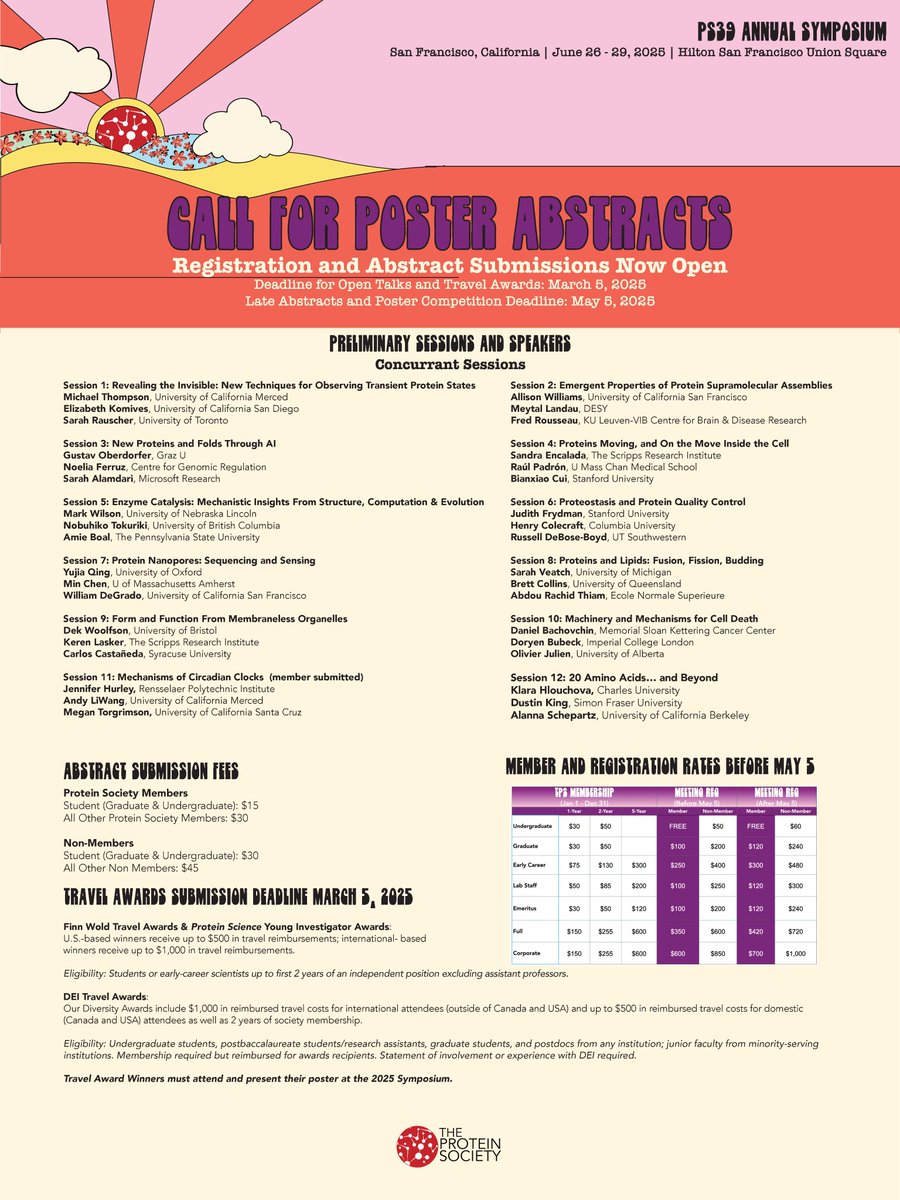 proteinsociety (@proteinsociety) on Twitter photo March 19 deadline - don't forget to submit your abstract for $500/$1000 Travel Awards and Open Talks for our 39th Annual Symposium in San Francisco. Abstract submission fee is $15 for student members and $30 for all other students.  The Protein Society is committed to awarding March 19 deadline - don't forget to submit your abstract for $500/$1000 Travel Awards and Open Talks for our 39th Annual Symposium in San Francisco. Abstract submission fee is $15 for student members and $30 for all other students.  The Protein Society is committed to awarding