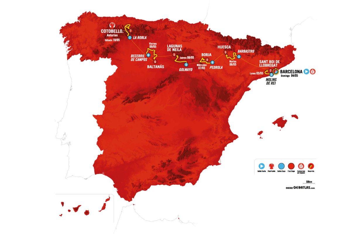jorge_matesanz's tweet photo. ‼️ Se presenta el recorrido de la #LaVueltaFemenina 🇪🇸 2025

Empezamos por lo objetivo. Desde Barcelona (4 de mayo) hasta Asturias (10 mayo)

7 etapas, 748 kilómetros, 8 puertos puntuables, 2 llegadas en alto, una CRE (TTT), 2 etapas quebradas y 2 llanas

(Hilo) 👇🧵 https://t.co/F1pkX08vCM