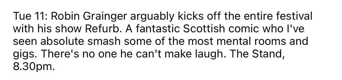 Robin Grainger (@robingrainger) on Twitter photo Phenomenal blurb from Brass Tacks Comedy over on IG, recommending my <a href="/GlasgowComedy/">Glasgow Comedy Festival</a> festival show tomorrow at <a href="/StandGlasgow/">The Stand Glasgow</a>
thestand.co.uk/performance/18… Phenomenal blurb from Brass Tacks Comedy over on IG, recommending my <a href="/GlasgowComedy/">Glasgow Comedy Festival</a> festival show tomorrow at <a href="/StandGlasgow/">The Stand Glasgow</a>
thestand.co.uk/performance/18…