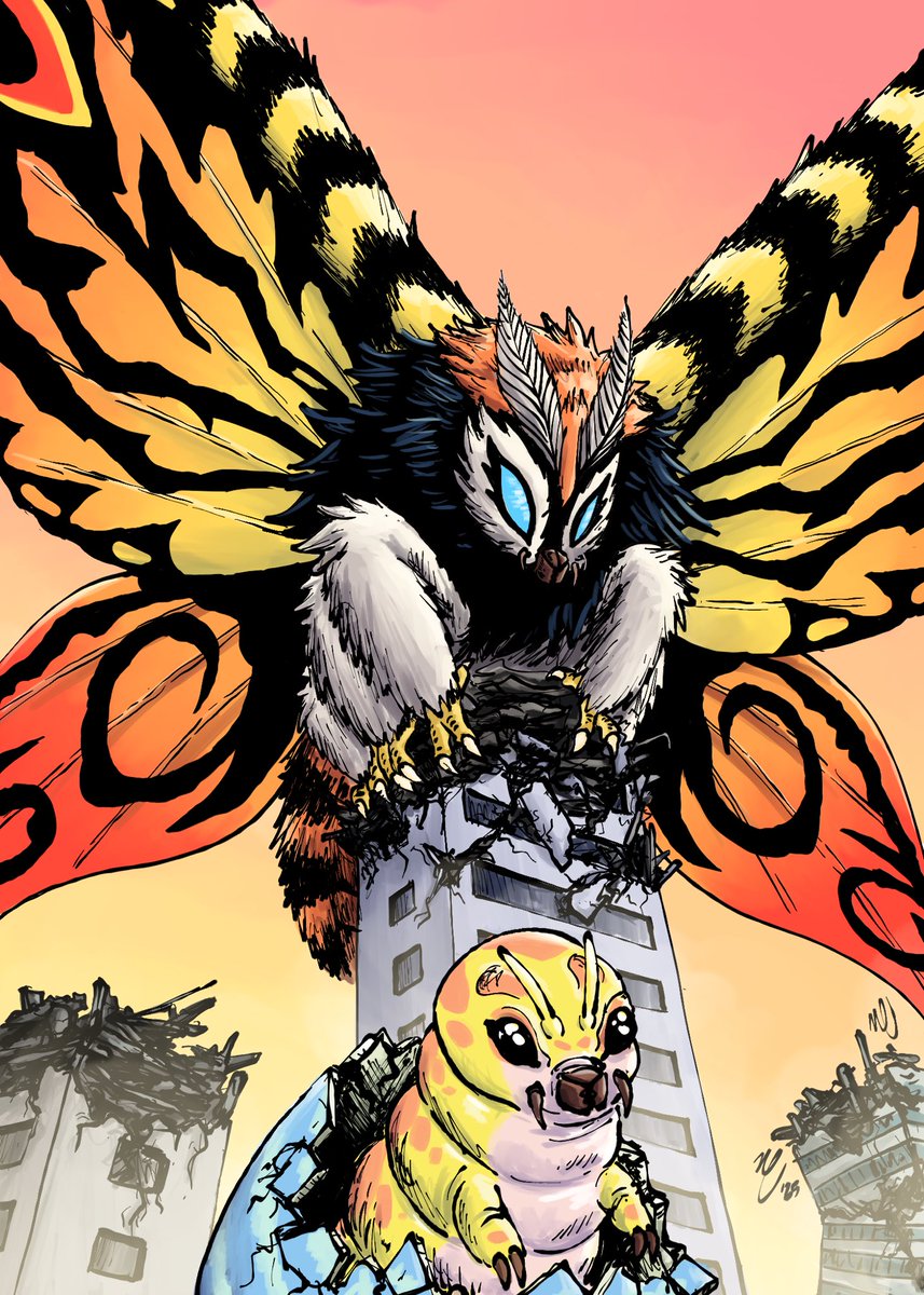 nojoco312's tweet image. doodle of MOTHRA GEMINI as she appears in @IDWPublishing ‘s new MOTHRA Queen of the Monsters comic! fluffy MOTHRA supremacy ✊