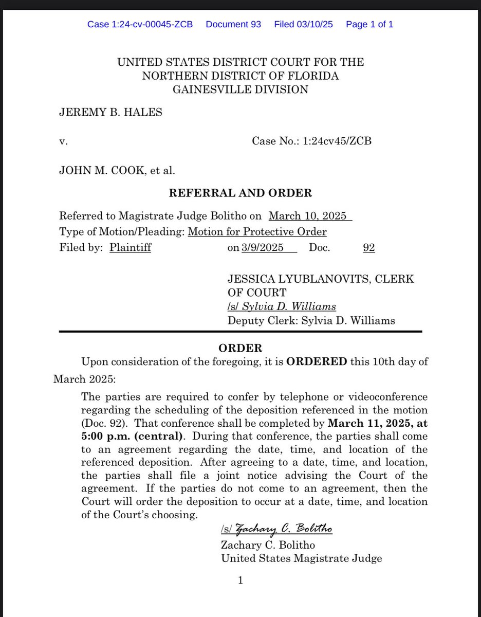 Surely, this should have gotten the judge's attention. The lawyers had a phone conference during which Matzkin refused to accommodate Shochet's schedule. Instead of sanctioning Matzkin, Bolitho just denied Shochet's request and ordered them to confer on the phone AGAIN. No