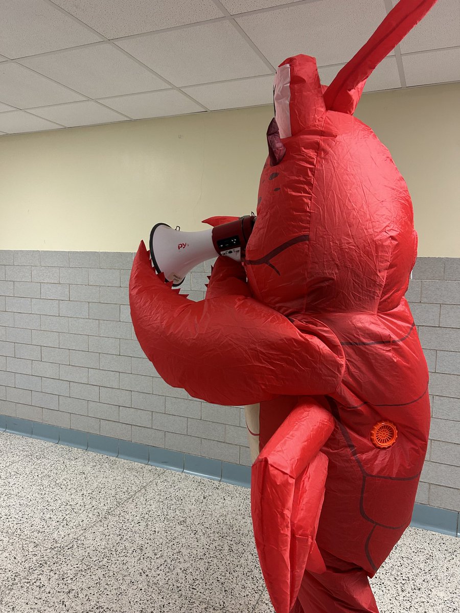 GreeceOlympia's tweet photo. Our students raised $120 for C.U.R.E. Childhood Cancer Association via Pennies with Purpose. As a reward, some of the admin started the day in costumes! Mr. Jones was a lobster, Mr. Passarell was a Seadragon and Mr. Loray was a flamingo! #GreatThingsHappenAtOLY #WeAreOlympia https://t.co/2KOLLsEckM