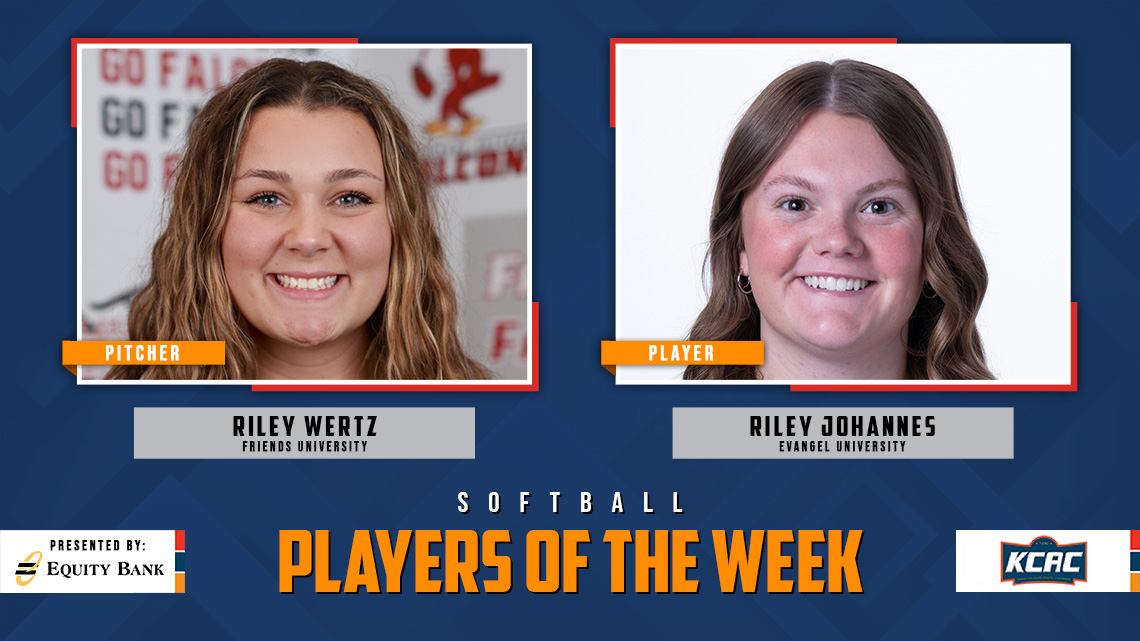 kcacsports's tweet photo. Riley Wertz of @FriendsFalcons and Riley Johannes of @EvangelValor Earn KCAC Softball Weekly Honors, presented by @EQUITYBANK! #KCACsb #LetsBuildEquity #LetsBuildLeaders

https://t.co/auLaLc2VPk

@NAIA @NAIASB_ https://t.co/9Hst9XL2HQ