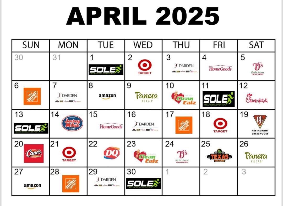 𝐓𝐫𝐚𝐜𝐤 𝐅𝐮𝐧𝐝𝐫𝐚𝐢𝐬𝐞𝐫
Track team members will be selling gift card calendar raffle tickets for $10 each. 
One $25 gift card winner will be drawn every day in April and announced on social media.