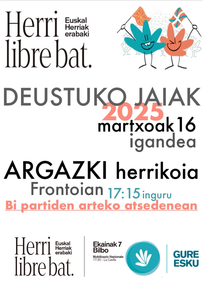 #GoraDeustukoJaiak #JaiHerrikoiak Dantzatu, abestu, irri egin… #HerriLibreBat eraiki! Zatoz argazki herrikoira… 2025eko ekainaren 7ko mobilizazioarekin bat egin!