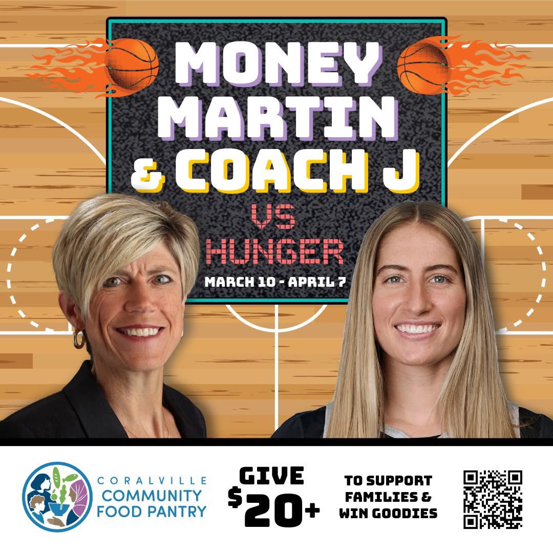 Thrilled to be teaming up with <a href="/goiowa/">Jan Jensen</a> and <a href="/kate_martin22/">Kate Martin</a> until April 7! These two legends are urging fans to donate $20 to support local families facing food insecurity and for a chance to take home goodies. More at coralvillefoodpantry.org/teamup