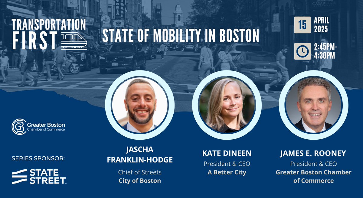 Boston Chamber (@bostonchamber) on Twitter photo Don't miss our #TransportationFirst conversation on April 15 where @Jfh (@CityofBoston), <a href="/_KateDineen/">Kate Dineen</a> (<a href="/ABetterCity/">A Better City</a>), & <a href="/Boston_Rooney/">James E. Rooney</a> will discuss local transportation solutions.
Register for free⬇️
bostonchamber.com/events/transpo… Don't miss our #TransportationFirst conversation on April 15 where @Jfh (@CityofBoston), <a href="/_KateDineen/">Kate Dineen</a> (<a href="/ABetterCity/">A Better City</a>), & <a href="/Boston_Rooney/">James E. Rooney</a> will discuss local transportation solutions.
Register for free⬇️
bostonchamber.com/events/transpo…
