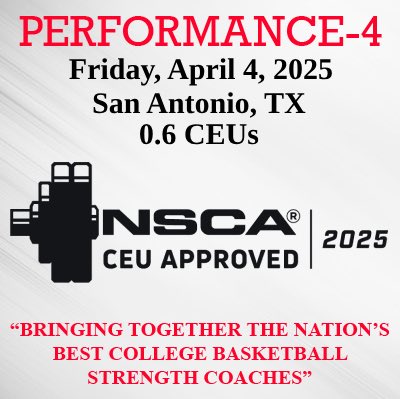 performance_4's tweet photo. 🚨P4 Strength &amp; Analytics Clinic at the FINAL FOUR!💪📊

NSCA CEUs Available 0.6

Don’t wait sign up today.

https://t.co/VjZ0mRXRr5

#Performance4 | #FinalFour | #MarchMadness https://t.co/oxOZg9vJrm
