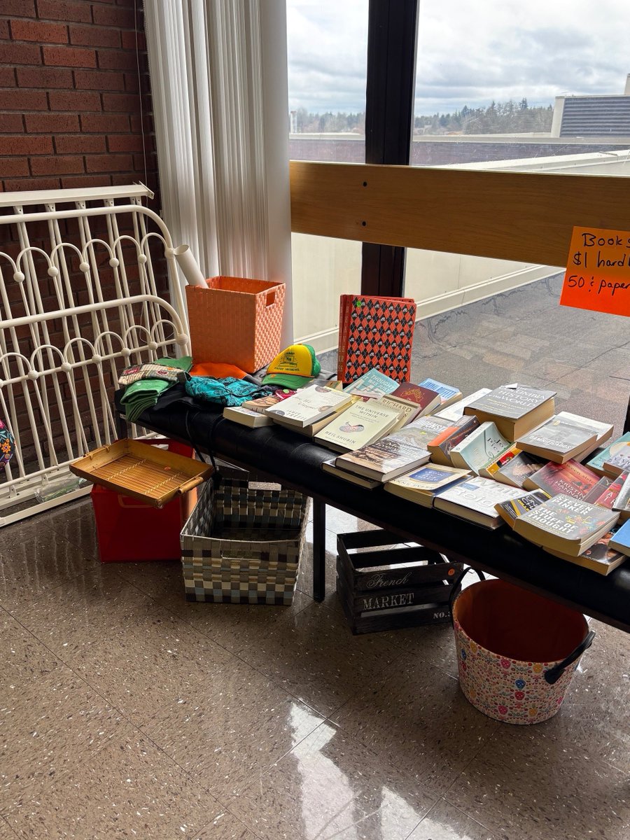Hey @oregonstate and Corvallis friends: Our office is hosting a pop-up thrift shop and bake sale this week to support the OSU food drive. New items added throughout the week. Stop by the 4th floor Kerr lobby and pick up some goodies!