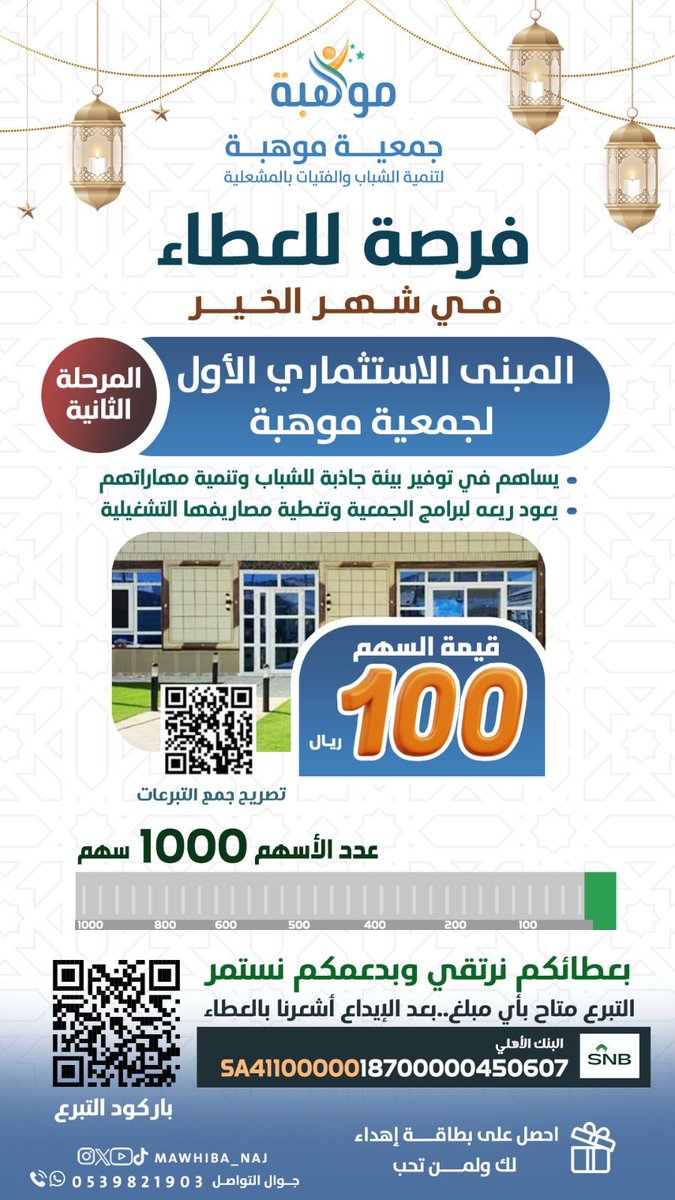 mohadmath's tweet image. #نجران_الان
#نجران

قال رسول الله صلى الله عليه وسلم:
(إذا مات ابنُ آدمَ انقطع عملُه إلا من ثلاثٍ: صدقةٍ جاريةٍ، وعلمٍ ينتفعُ به، وولدٍ صالحٍ يدعو له)

ساهم في الوقف الاستثماري الأول للجميعة يبقى تبرعك ب أي مبلغ يُضاعف حسناتك ويبني أثرًا لا ينقطع.

donations.sa/project/45366