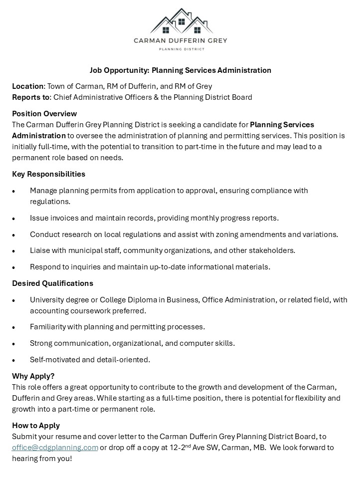 Looking for a Job Opportunity? Consider applying for Planning Services Administration. See Image for details.